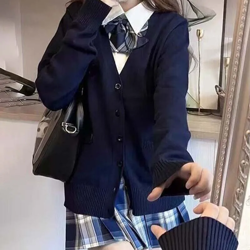 Sweet Wind Sweater Spring a jeseň V-krk bavlnený pletený sveter Štýl JK Uniforma Student Student Girl Road Play