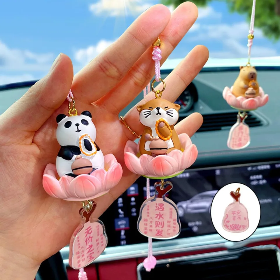 Swing Animal Caphybara CAR prívesok veľa šťastia Lotus Base Auto zavesenie ozdoba Cat Panda Automatické spätné zrkadlo prívesok