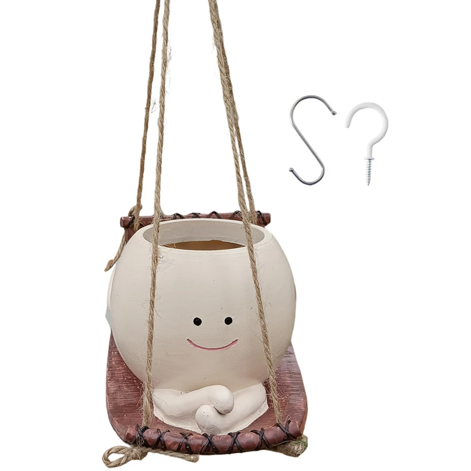 Swing Smile Face Planter Resin Roztomilý rastlina šťavnaté hrnce kreatívne zavesenie kvetináča stoličky pre vnútornú vonkajšiu rastlinu