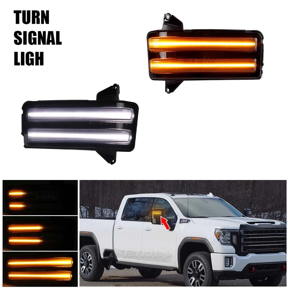 Switchback Dynamic Amber & White DRL LED bočné vlečné zrkadlo Otočenie signálnych svetiel pre Chevy Silverado GMC Sierra 2500 3500 2020-2023