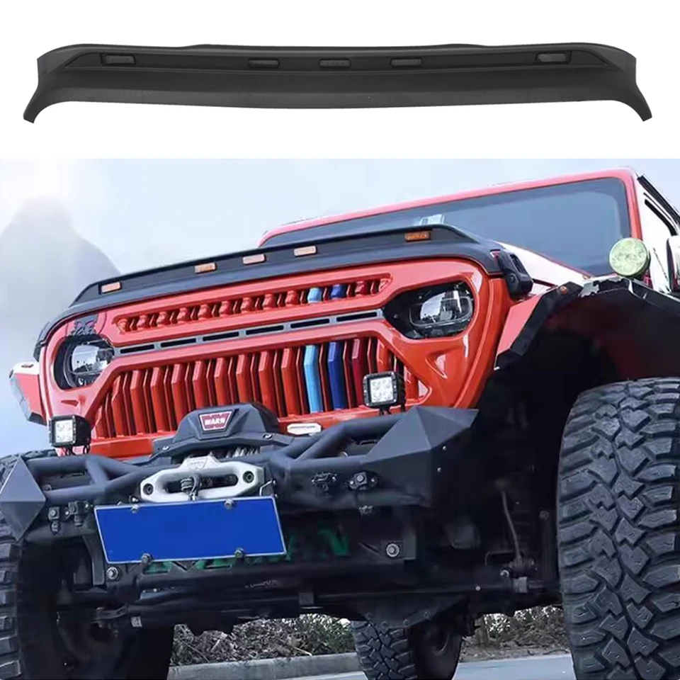 SXMA J402 BLOW BLOW BLOW DEFLECTOR BLACK ABS GRILL Protector Stone Guffler s LED svetlami pre Jeep Wrangler JK 07-17