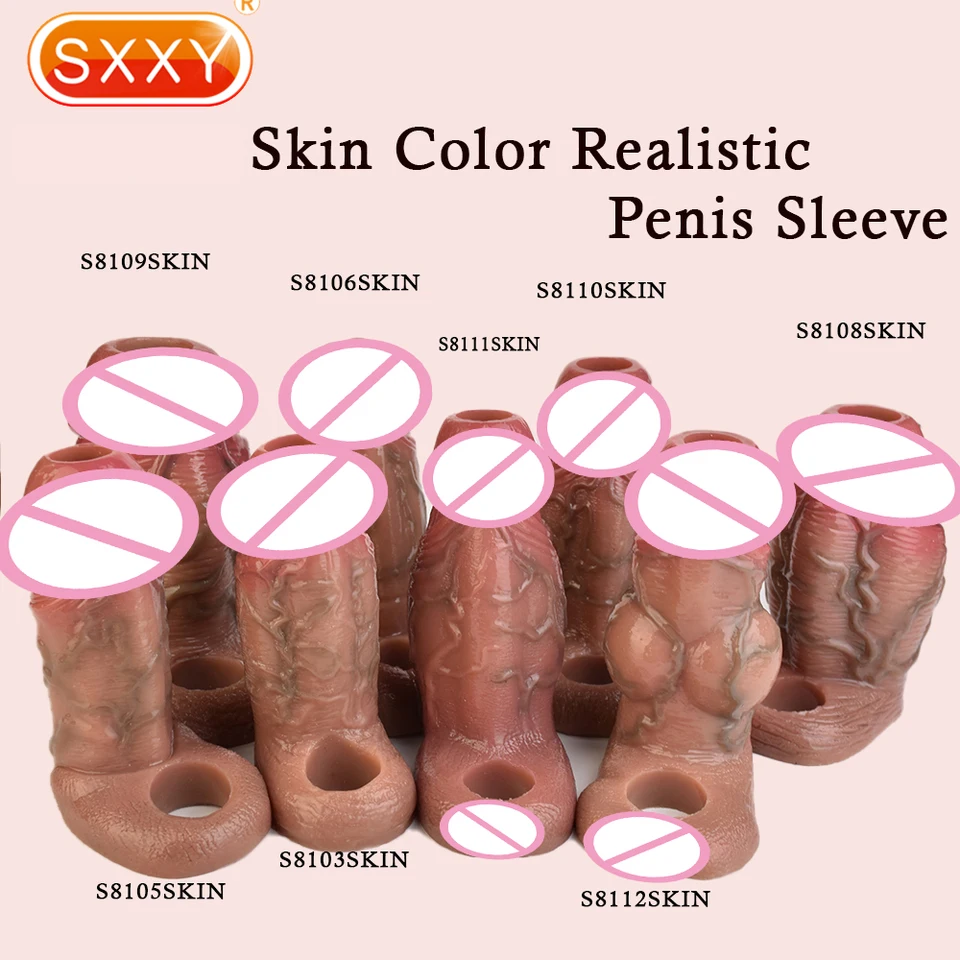 SXXY opakovane použiteľný realistický penis rukávy s klepivým silikónovým kohútom zväčšiť kryt pre mužov Oneskorenie ejakulácie dospelých Sex Products