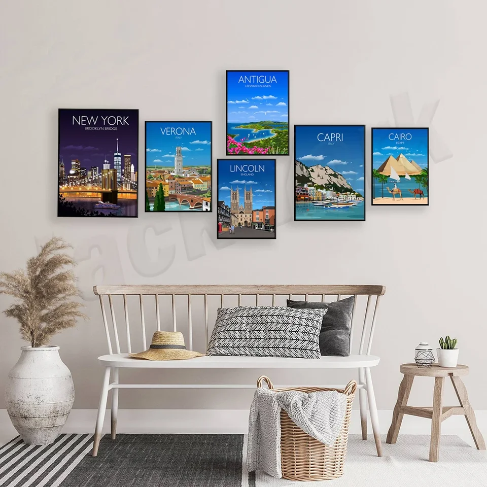 Sydney, Brooklyn Bridge, Capri, Jamajka, Verona, Antigua, Leeward Islands, Karibské more, Tokio, jazero Lugano, Káhira Travel Poste