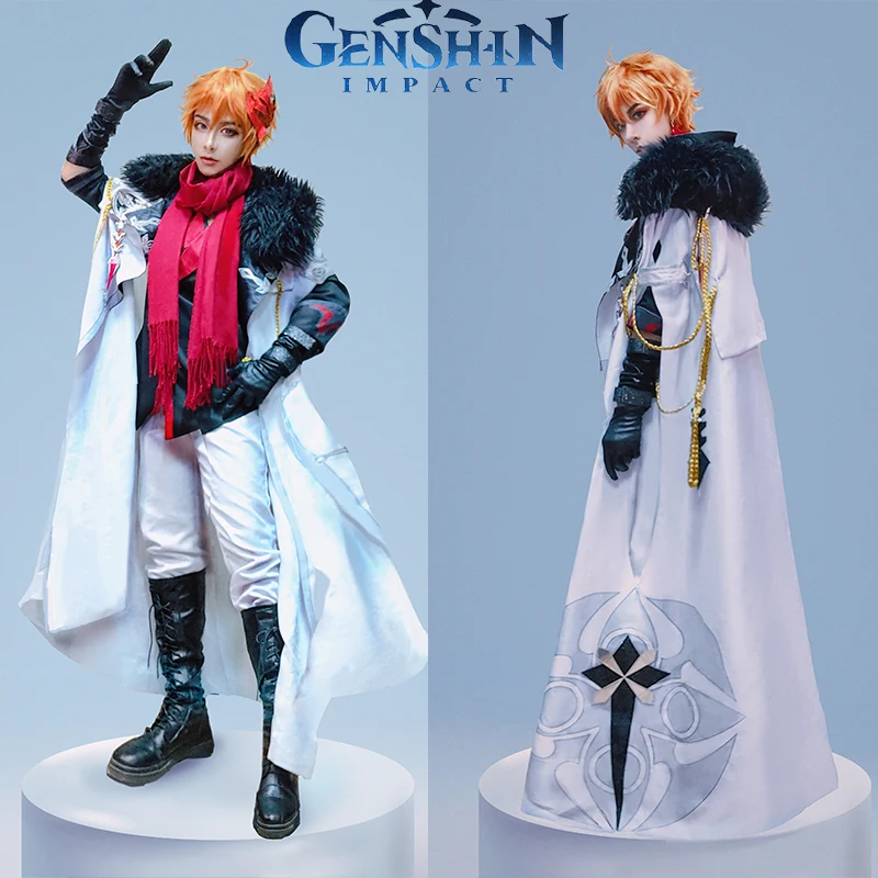 Syn Genshin Impact Dadalia Fatui Pantalone Regrator Cosplay kostým Uniforma fahsion plášť Coak Pants Halloween Party Clothing
