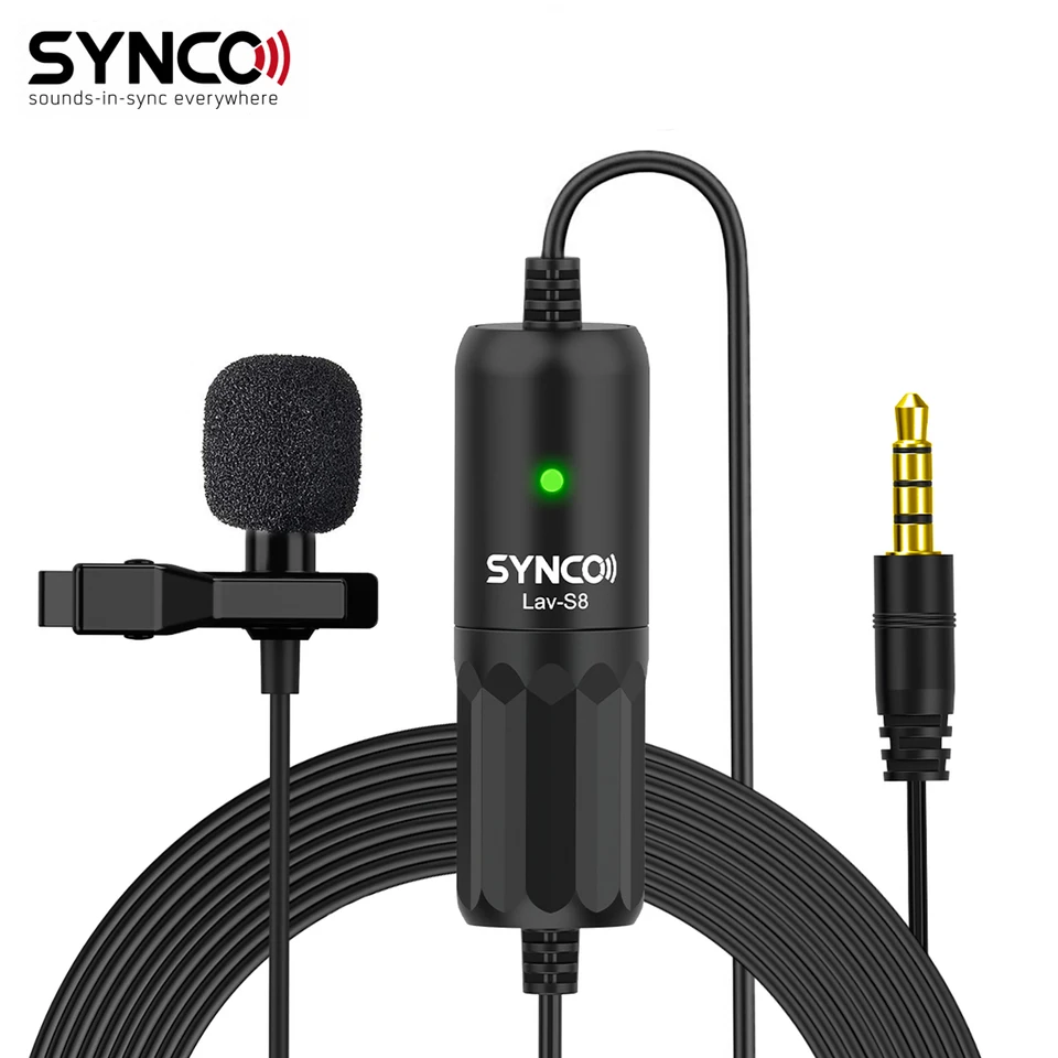Synco LAV-S8 LAVALIER Mikrofón CLIP-ON MIC MIC REDERMATION AUTOPRAVENIE 8M pre DSLR Camera Camera Smartphone PC Video Nahrávanie