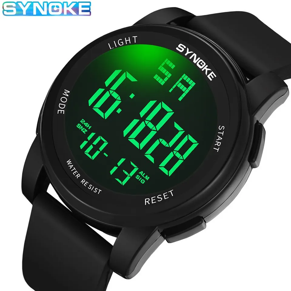 Synoke Men Outdoor Sports Multifunkčný vodotesný 5barový šok odolný voči veľkej obrazovke Displej svetelný digitálny digitálny pre mužov móda