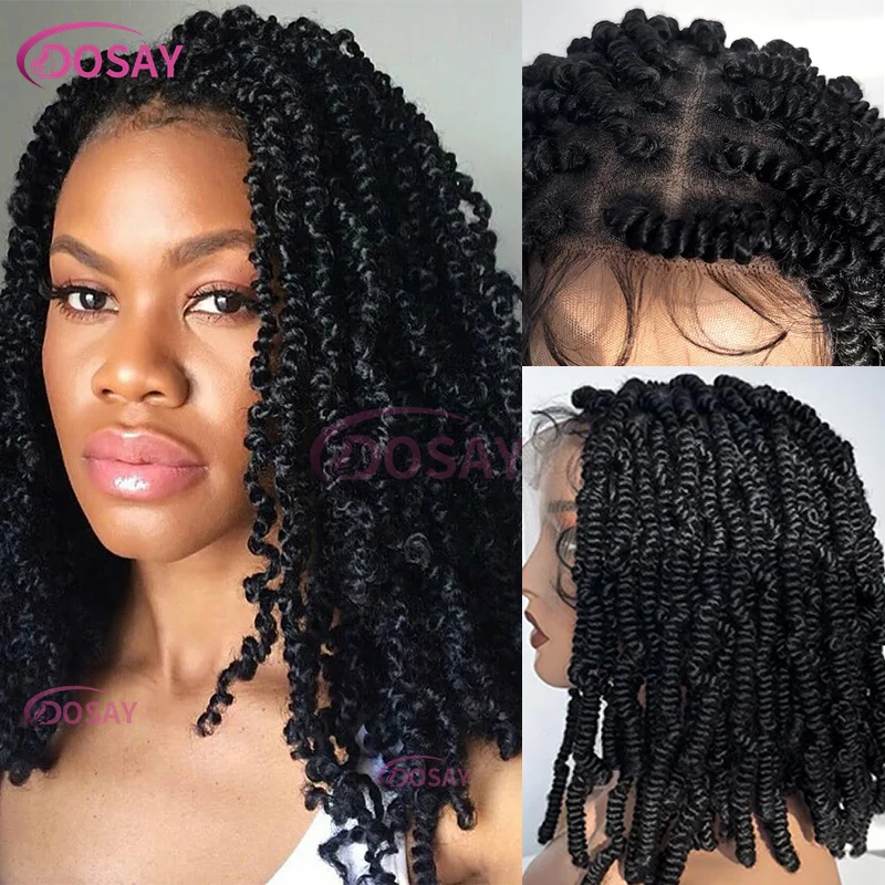 Syntetická afro jarná bohyňa Krátka bobová parochňa Parochňa Kurls vrkoče parochne faux locs cnotless coped plné čipkované parochne priehľadné čipky