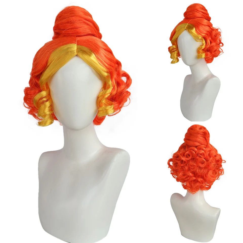 Syntetická pani Frizzle Parochňa červená oranžová kučeravá anime cosplay parochňa Valentína Dobute parochňu na párty deň, oblečte paroch