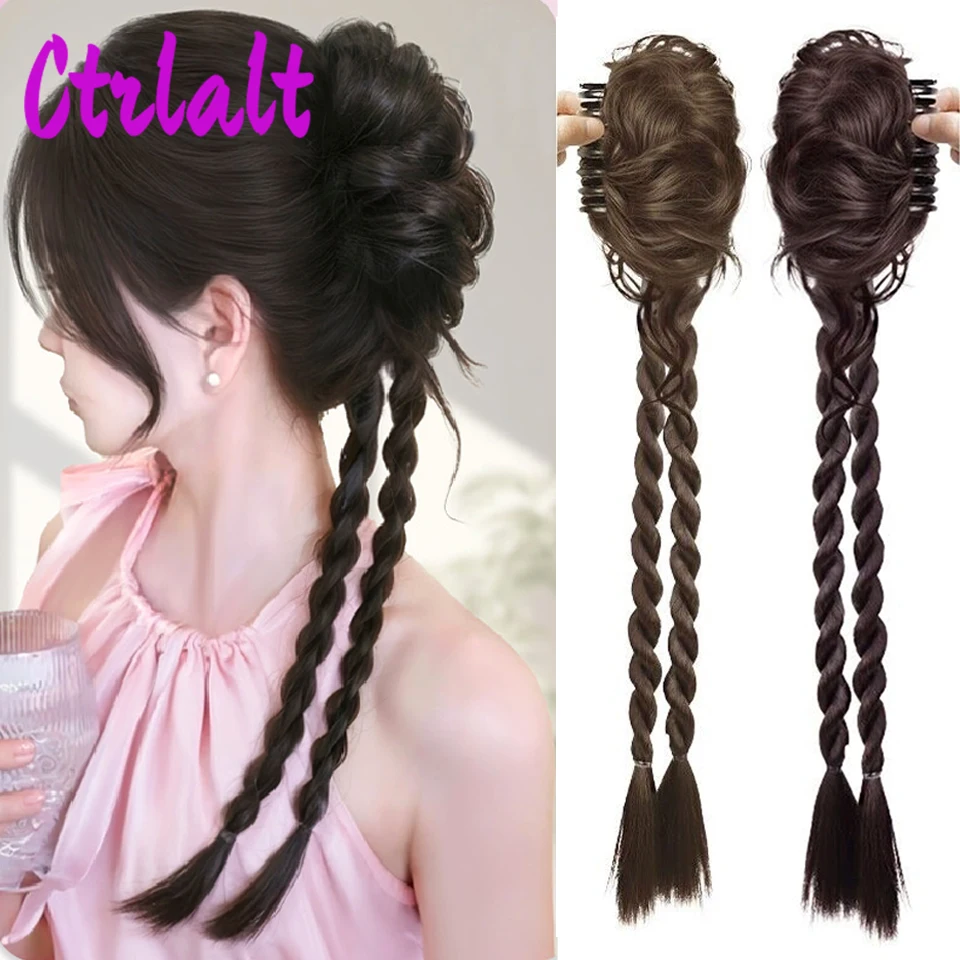 Syntetická parochňa Braid Nové čínske čínske dvojité cytail Twist Boxing Braid Braid Cap Clip Clip Pytail Parochňa