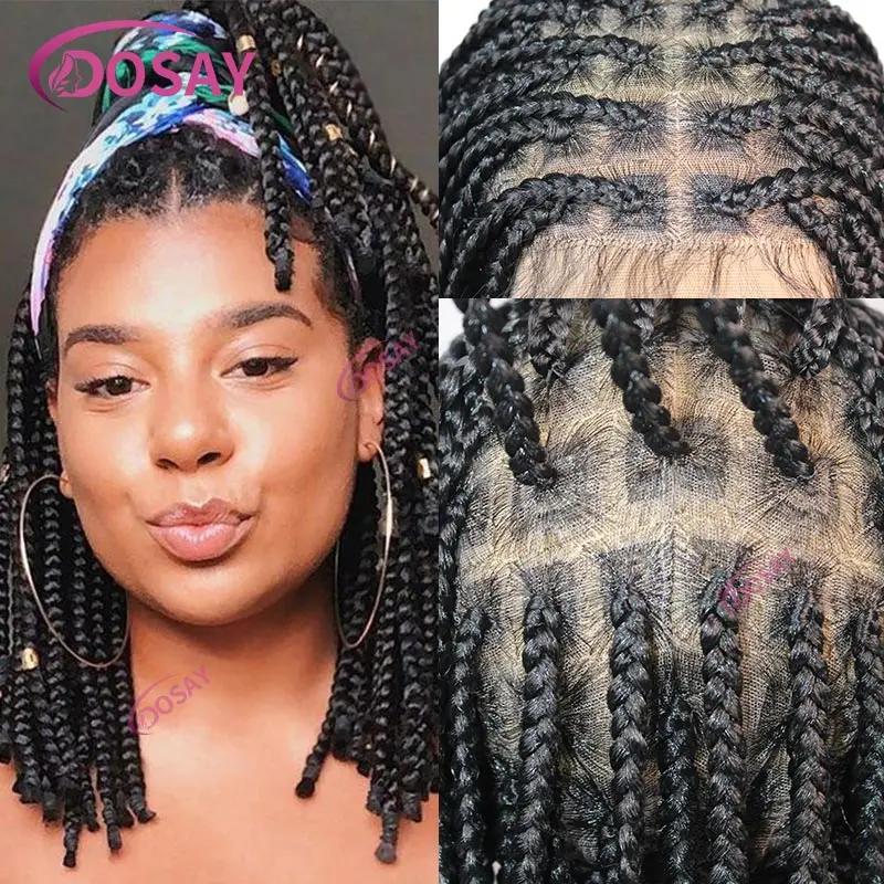 Syntetické 10 palcov plné čipky čelné spletené parochne Cornrows bez spletených parochní pre čierne ženy