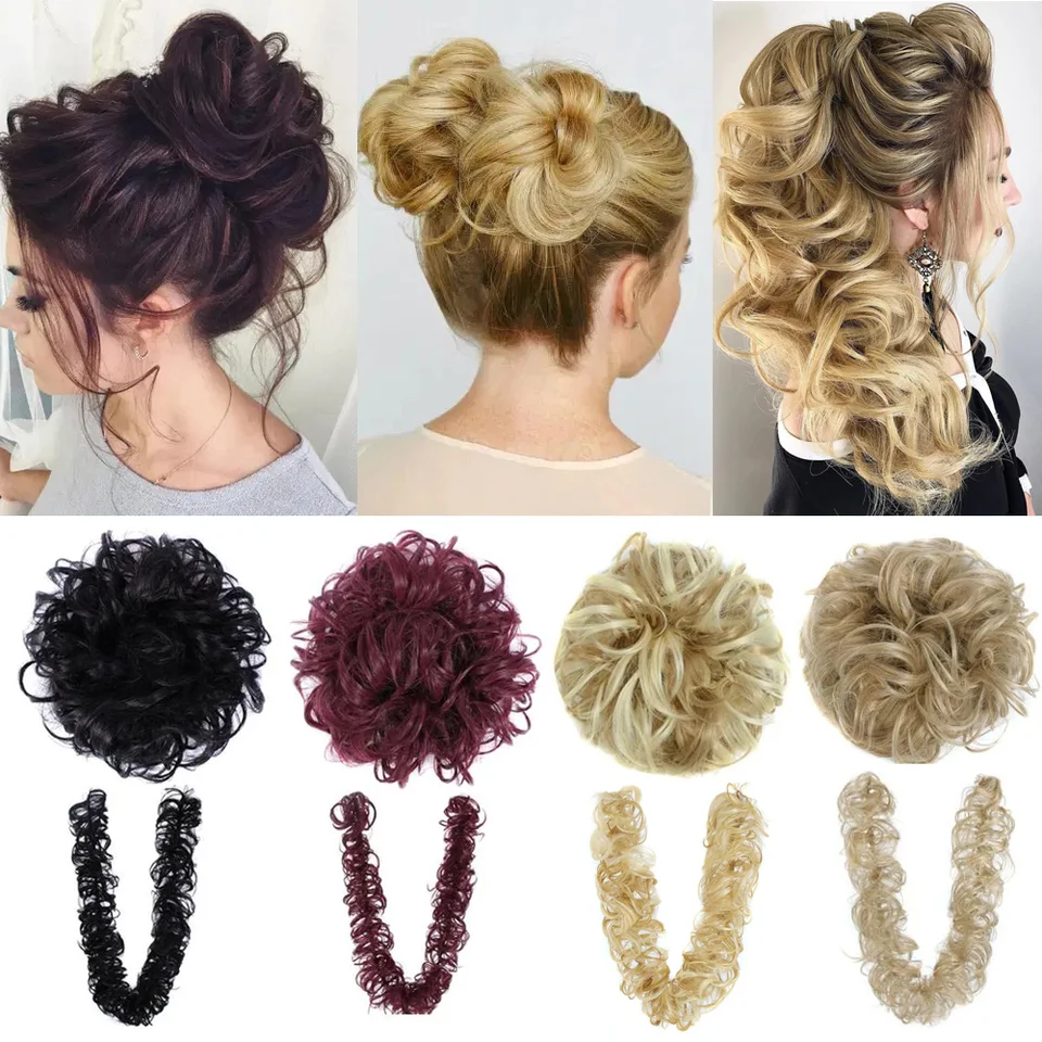 Syntetické chaotické dlhé vlasové buchty okolo vlasových pásov DIY Updo Chignon copy