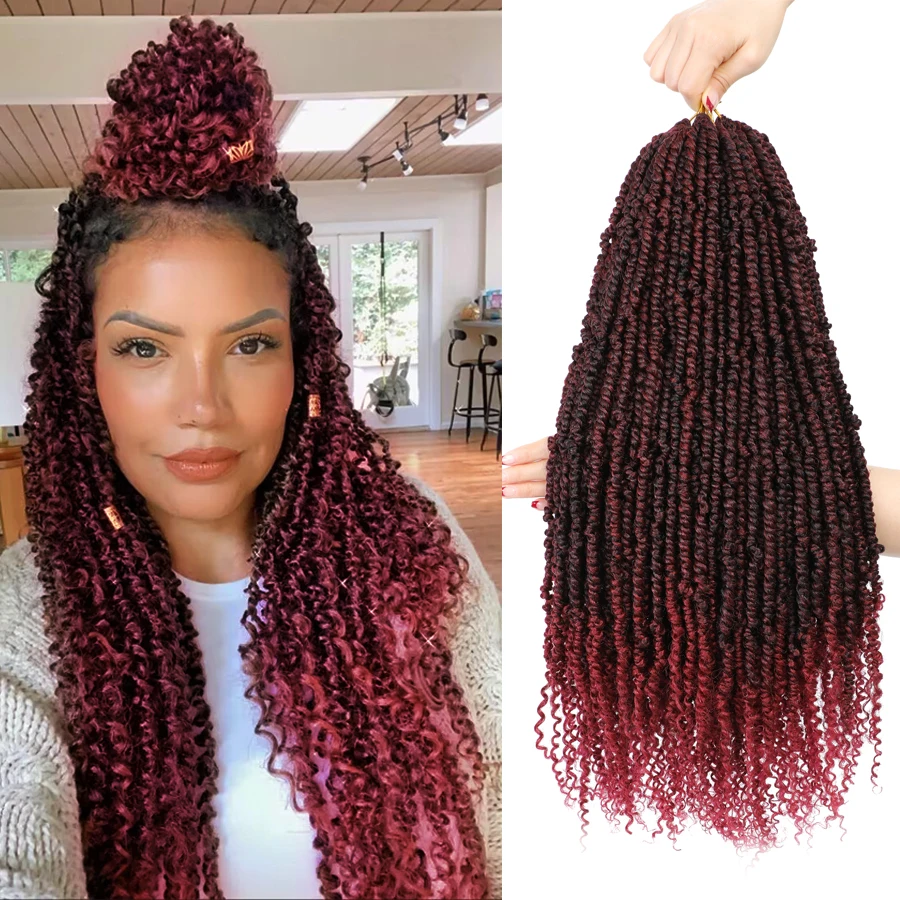 Syntetické vopred-slušné/skrútené vášeň Twist Hair Ombre Burgundsko háčkované vlasy pre ženy malé kučeravé konce skrútené vrkočky 14 22 palcov