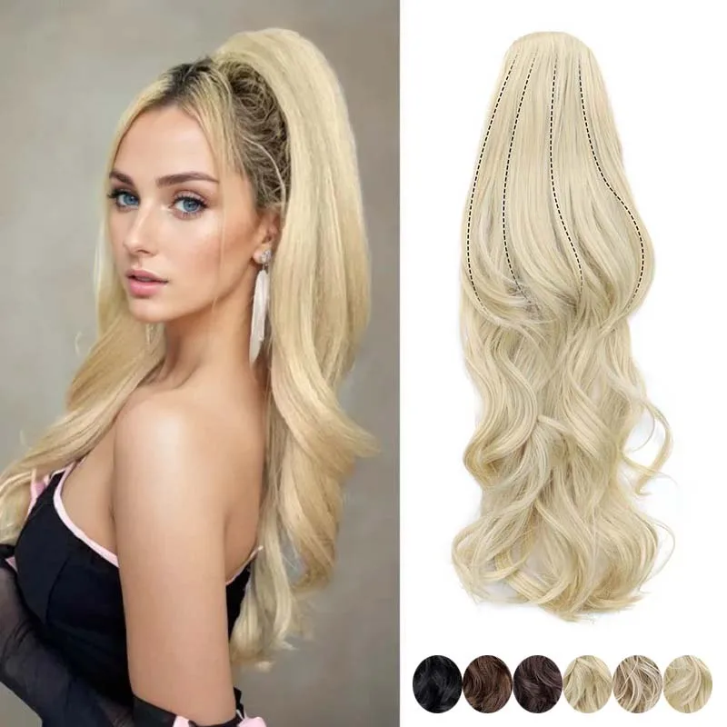 Syntetický 22 palcov Dlhý zvlnený kučeravý vrstvený clip clipstring v účesu čierne blond vlasy pre ženy