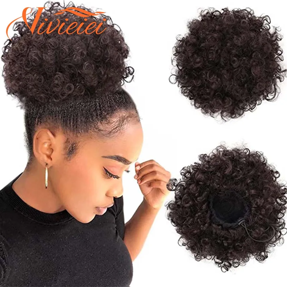 Syntetický krátky afro puf ouff vlasový buchta