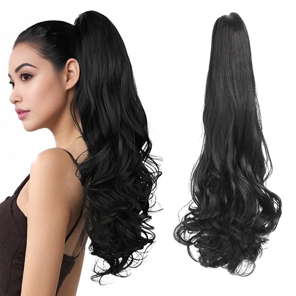 Syntetický zvlnený klip Claw clip in Hair Extension Pony Tail Clip v chvoste chvost Prírodný falošný príčiná