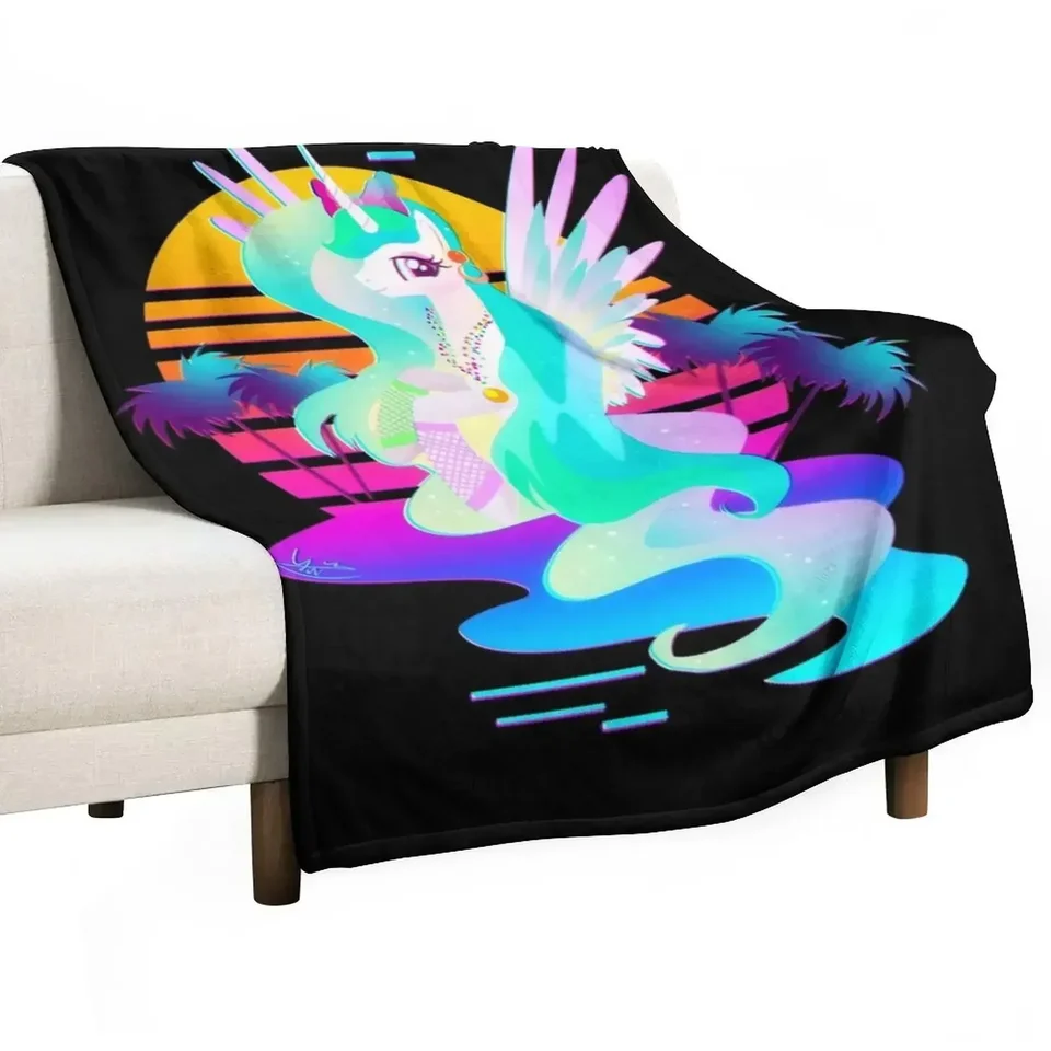 Synthwave Princezná Celestia hodí prikrývky na prikrývky na detské prikrývky na cestovné postele