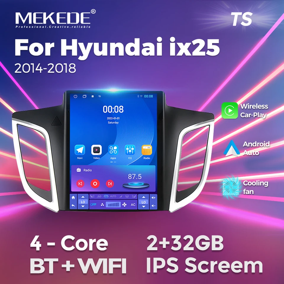 Systém Android pre Tesla Style Screen 2 Din Car Radio pre Hyundai Creta IX25 2015-2019 Multimediálny hráč CarPlay+Auto GPS stereo