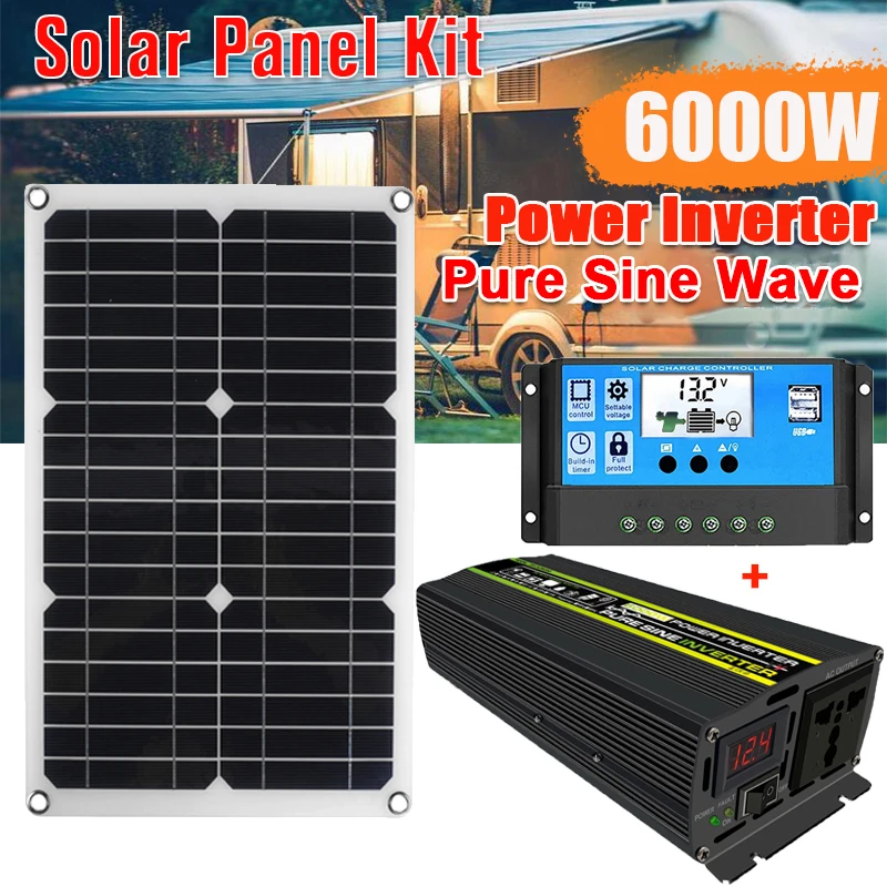 Systém generovania solárnej energie 6000W Pure Sine Wave s inteligentným LCD displejom Dual USB AC 12V až 110/220V s 30A Solar Controller