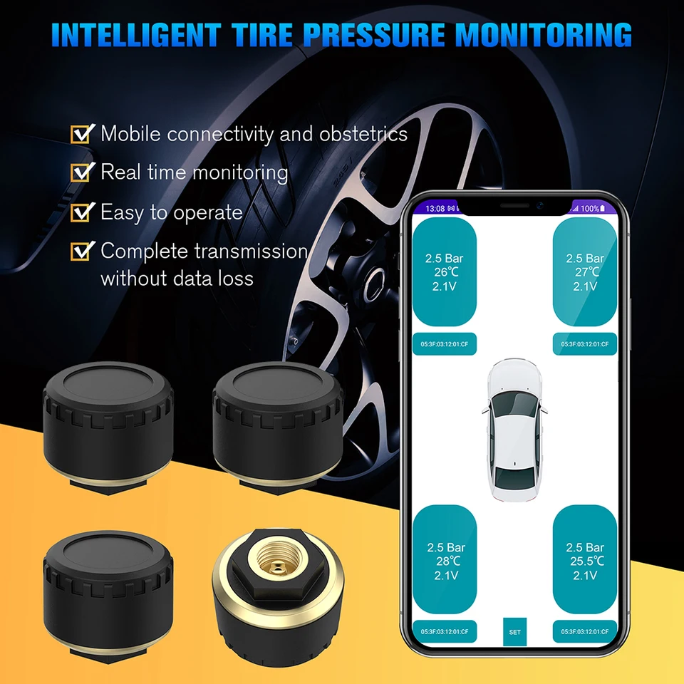 Systém monitorovania tlaku v pneumatike TPMS Systém mobilného telefónu Displej Bluetooth kompatibilné