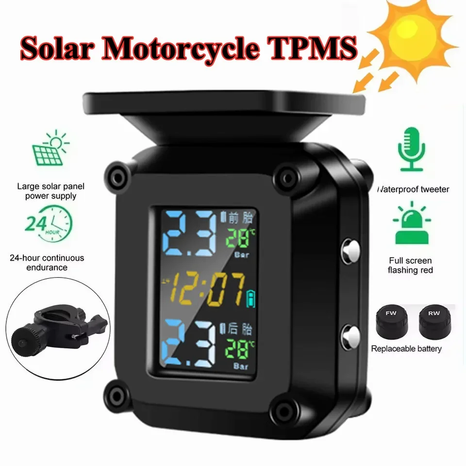 Systém monitorovania tlaku v pneumatikách Wireless Display Wireless TPMS Motocykel Solárny náboj Pneuľma na teplotu snímač alarmu