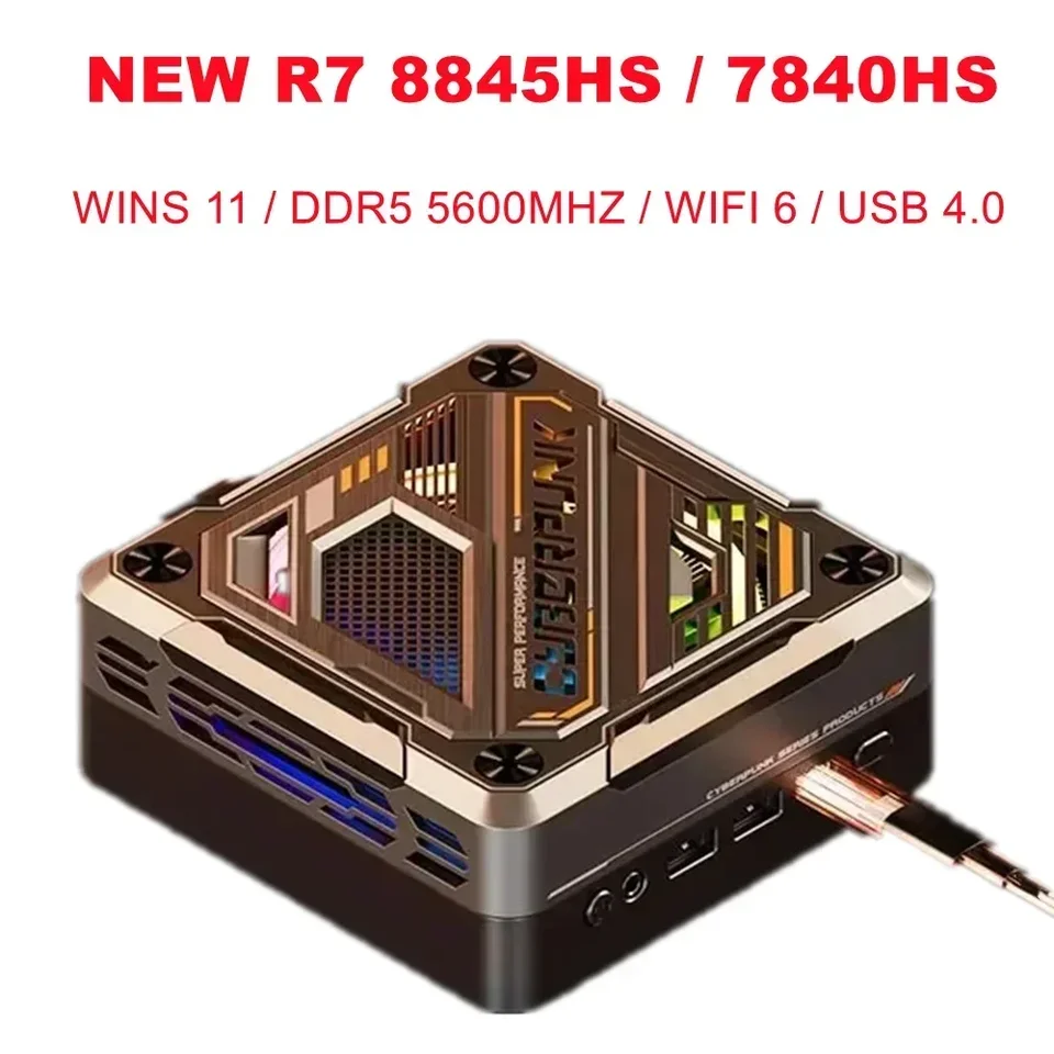 Szbox Cyber ​​Mini PC R7 7840HS / 8845HS WINS 11 PRO DDR5 5600M NVME SSD PCIE 4.0 WIFI6 BT5.2 USB 4,0 4K HD RJ45 LAN Desk Mini PC