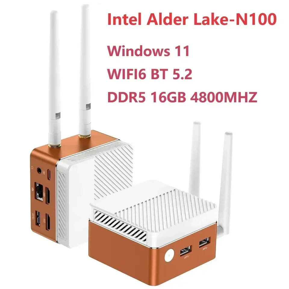 Szbox Mini PC Intel Alder Lake-N100 Windows 11 WiFi6 BT 5.2 LPDDR5 16 GB 4800MHz M.2 2242 SATA Pocket Desk Gaming Computer