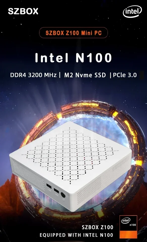 SZbox Z100 Intel N100 WINS11 DDR4 3200MHZ M.2 2280 NVME PCIE 3.0 SSD WiFi BT HD Triple Display Desk Office Mini PC