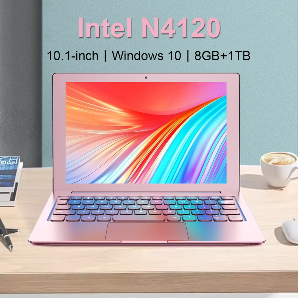 Szyiyun Slim Pocket Laptop Windows 10, Intel N4120 8 GB RAM 1TB SSD Cheap Mini PC, Quad Core 2,6 GHz Computer Pink Grey