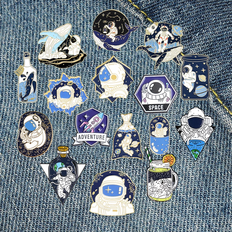 Séria astronauta smaltovaných špendlíkov karikatúra vesmír Adventure Space Brošes oblečenie kloel Pin odznak