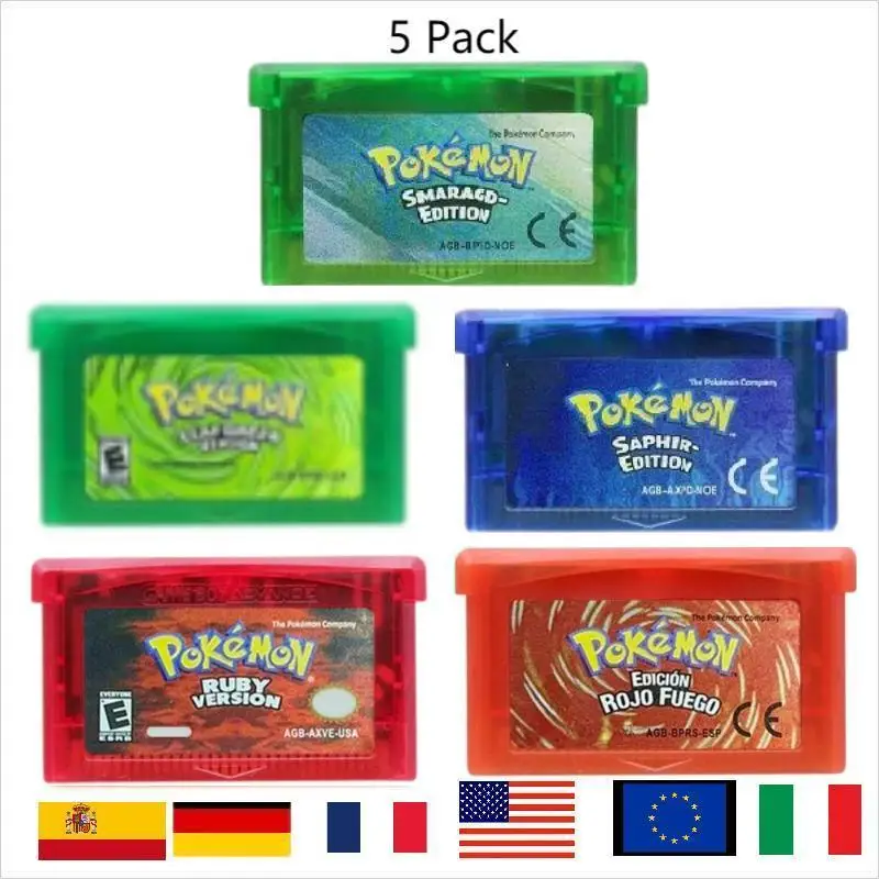 Séria GBA Series Pokemon Video Game Cabtridge, 32-bitová konzolová karta, Emerald, Ruby, Green Leaf Sapphire, viacjazyk
