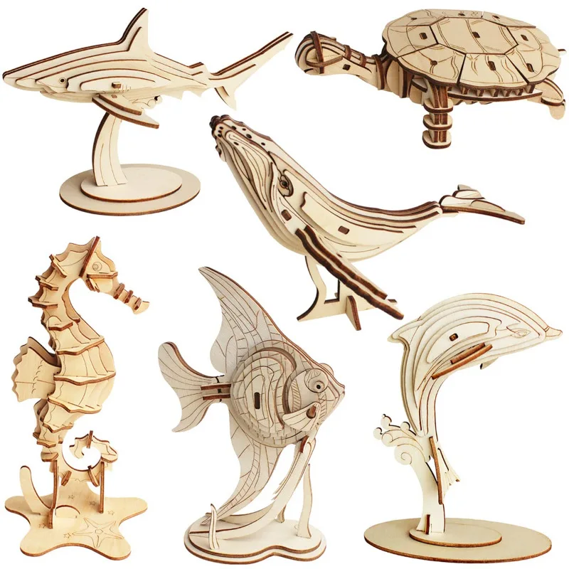 Séria morského života 3D drevená puzzle Vzdelávacie hračky pre deti pre deti vzdelávacie hračky drevený darček pre deti kreatif