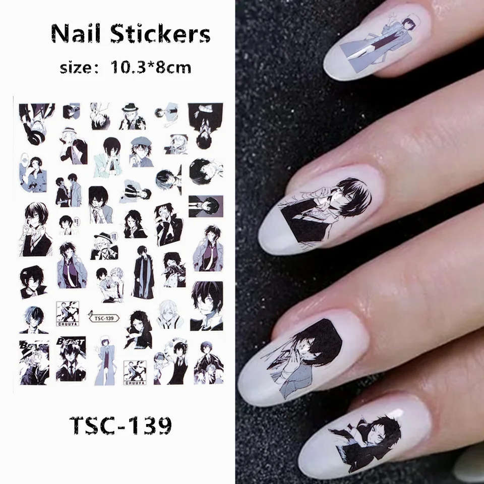 Séria TSC TSC-139-143 Bungo Stray Dog 3D zadné lepidlo Self-pasívne nechty na nechty na nechty na nechty Decoration Tool Presúvače pre kozy