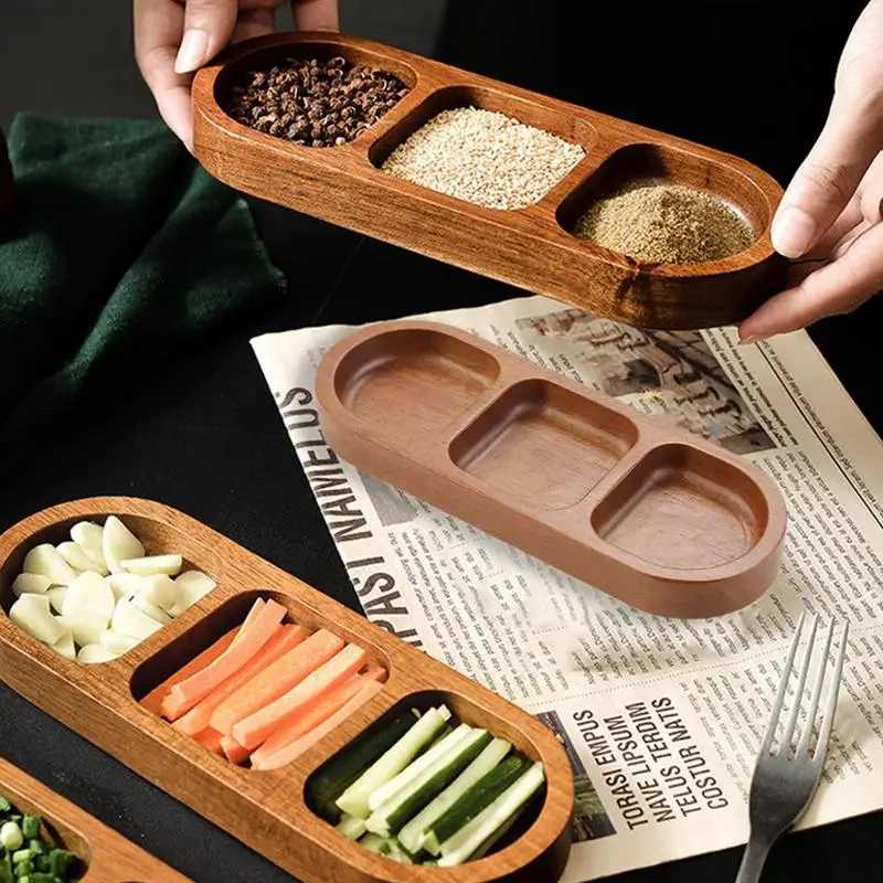 Sójové omáčkové misky pre tanier predjedla Sushi Wood Appetizer s 2/3 mriežkami Sezovky