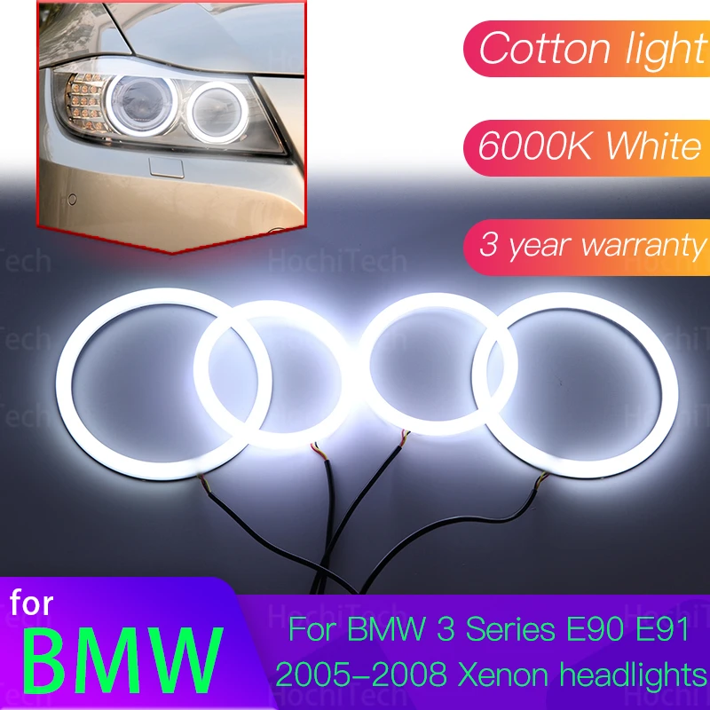 Súprava Angel Eyes 6000L Cotton White Ring Light for BMW 3 Series E90 E91 2005 2006 2007 2008 Xenon Svetlomety