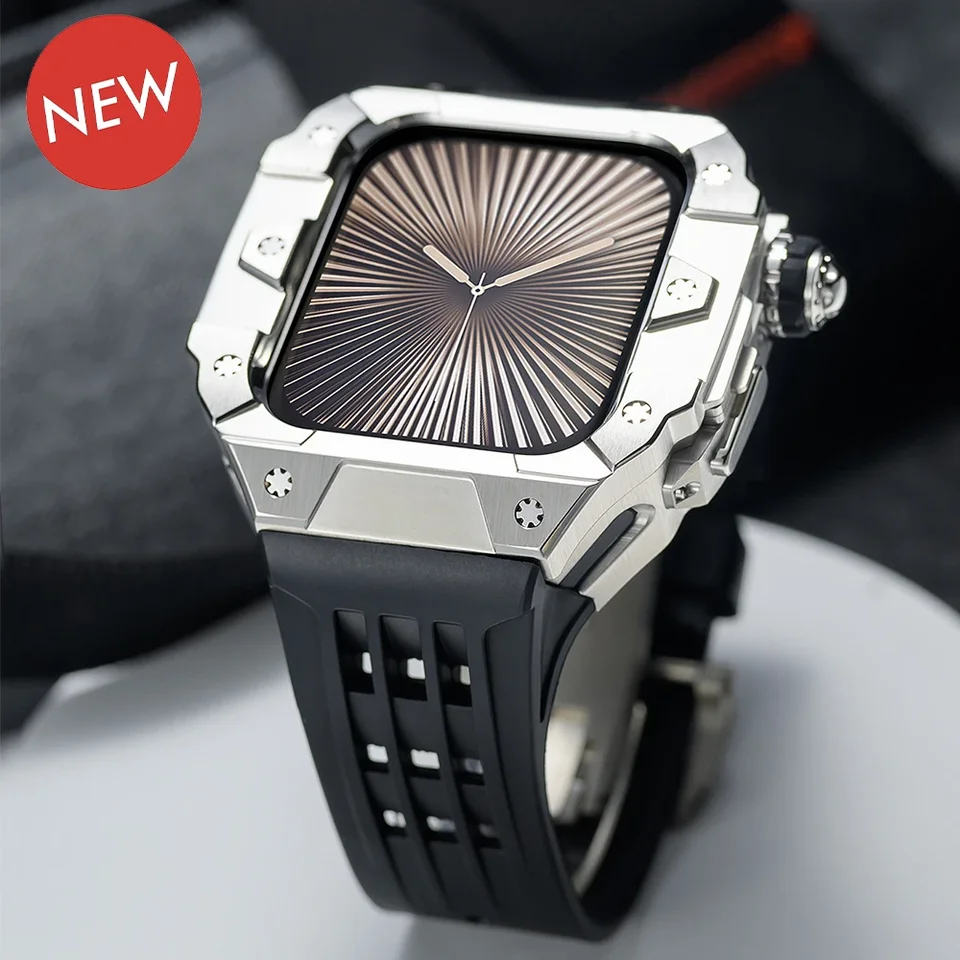Súprava luxusných modifikácií pre Apple Watch 10 46 mm z nehrdzavejúcej ocele Módna ochrana pre Iwatch Series 10 Silikónový remienok