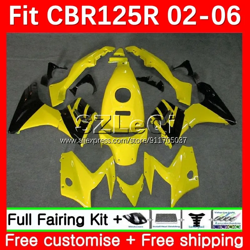 Súprava na karosériu pre Honda CBR125R CBR125RR CBR 125CC Žltá čierna 125R 02 03 04 05 06 22NO.23 CBR-125R 2002 2003 2004 2005 2006 Fairing