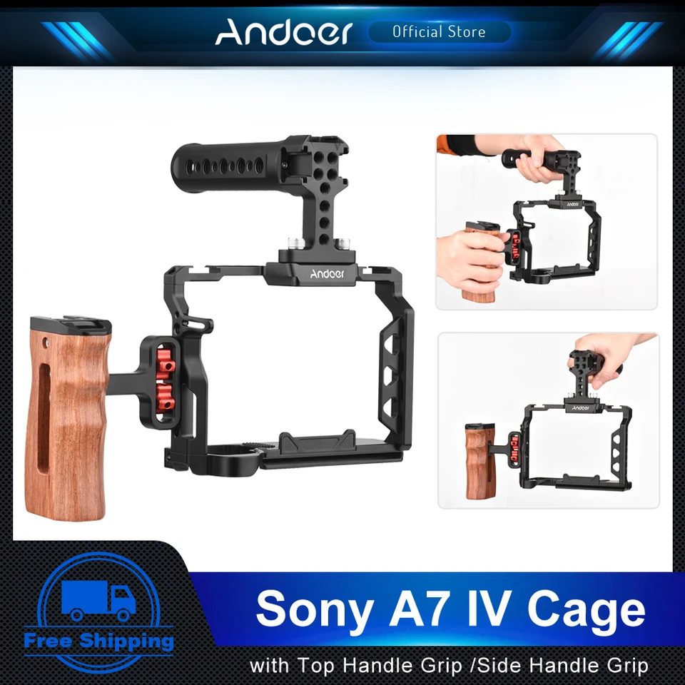 Súprava na klietku Andoer Camera pre fotoaparát Sony A7 IV s hornou rukoväťou Drevená bočná rukoväte priľnavosť Cage Cage Sony A7 IV Príslušenstvo