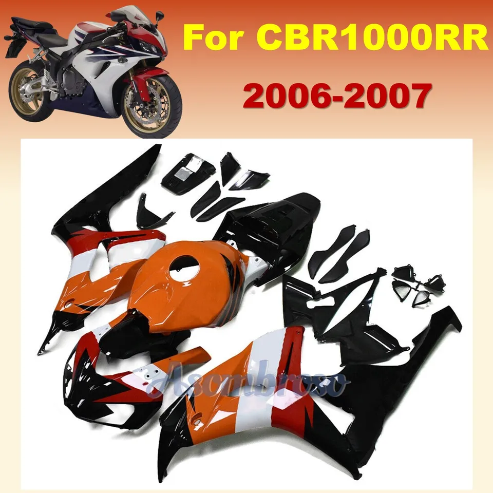 Súprava na motocyklovú kapotáž pre Honda Repsol CBR1000 RR 2006 2007 CBR 1000RR CBR1000RR ABS Injekcia Sada Orange Black Black Black
