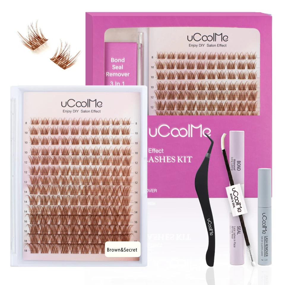 Súprava na predlžovanie hnedých riasov klastre DIY Lash Extension 8-18 mm D Curl Make-up Brown Oditle-riasy klastre klastre Ryelashes Extensions Kit