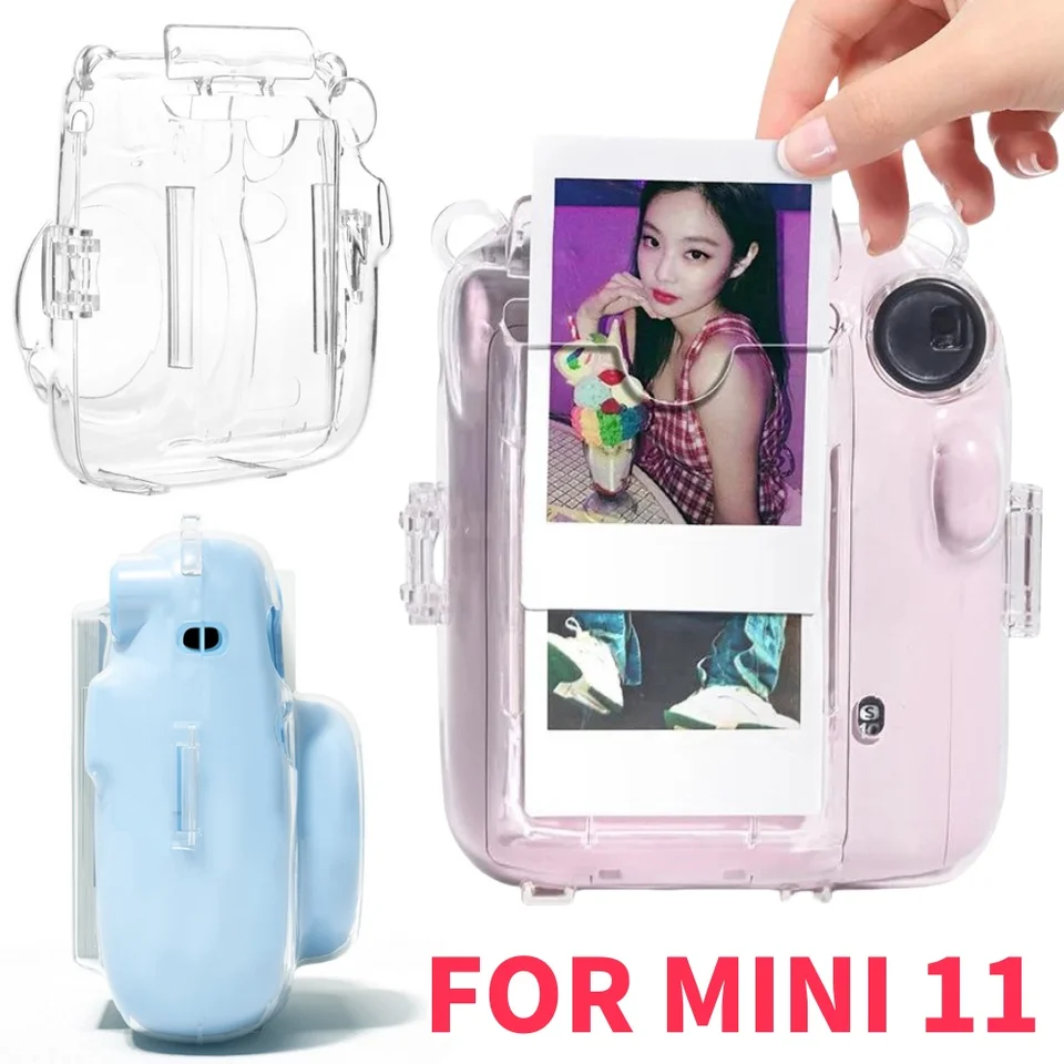 Súprava na puzdro pre fotoaparát pre Fujifilm Instax Mini 11 priehľadné puzdro s fotoaparátom s úložným vreckom kryštálové škrupin
