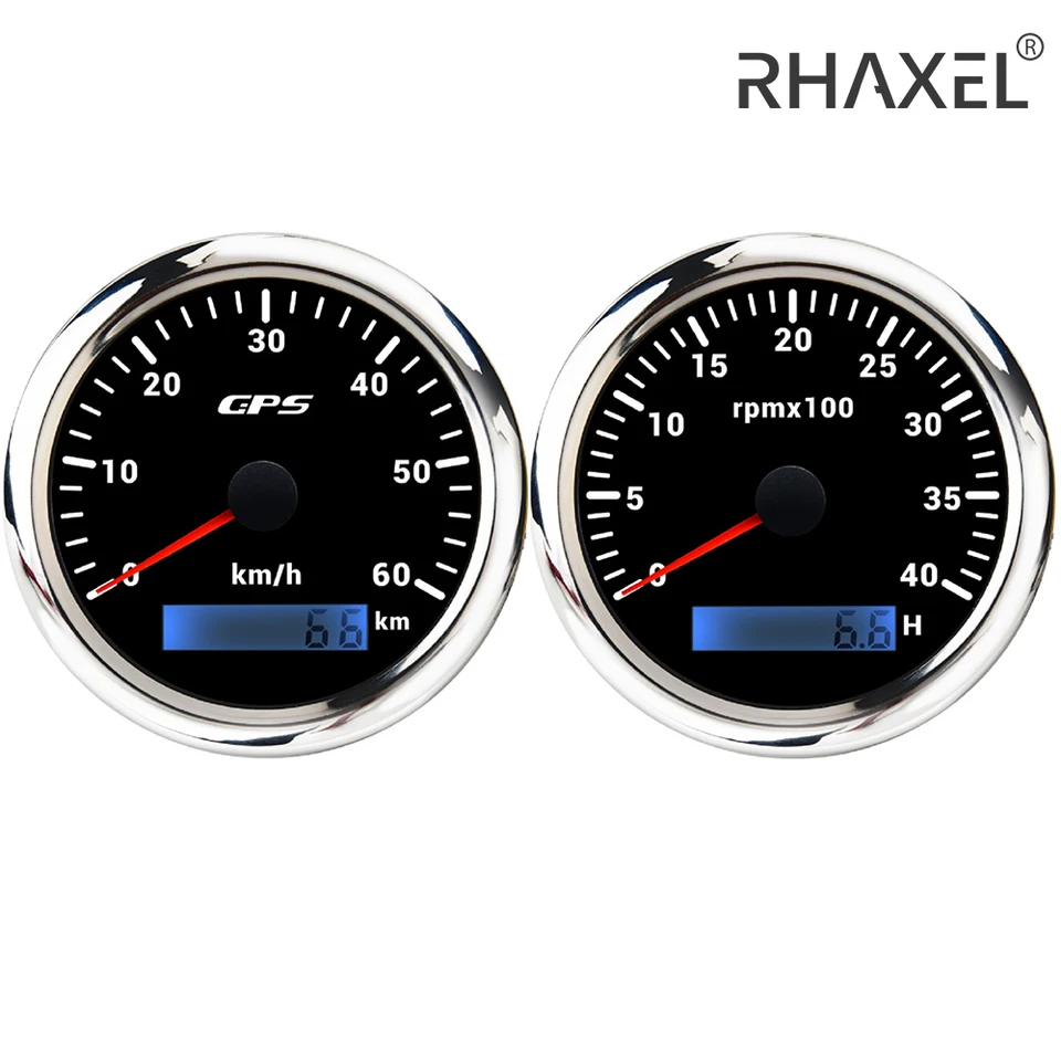 Súprava na rozchod Rhaxel 3 3/8 '' (85 mm) rýchlomer GPS 60 km/h Tachometer 4000 ot/min s hodinovým metrom celkový počet najazdených kilometrov 12 V 24 V podsvietenia pre RV