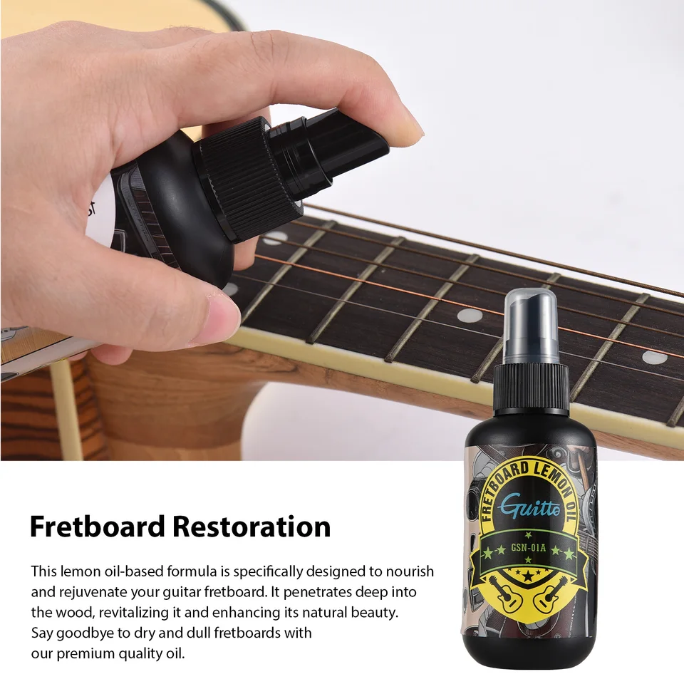 Súprava na čistenie gitary Guitto Guitar 120 ml Citrónový olej s chmúrnym olejom s čistiacou handričkou na čistenie olej na čistenie gitary