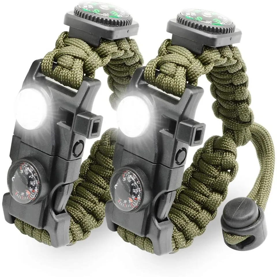 Súprava prežitia vonkajšie dobrodružstvá Paracord náramok- taktická pohotovostná súprava s SOS LED Light MultiTools Compass and Whistle