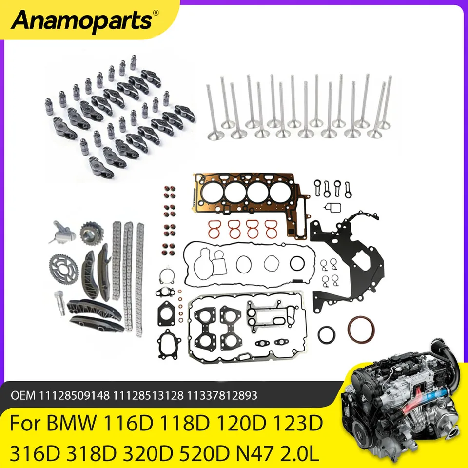 Súprava tesnenia tesnenia motora 2.0 L N47 Diesel pre BMW 118D 120D 316D 318D 320D N47D20 2.0L Časový reťazec Kit Kit Rocker Arm Zväčšinu