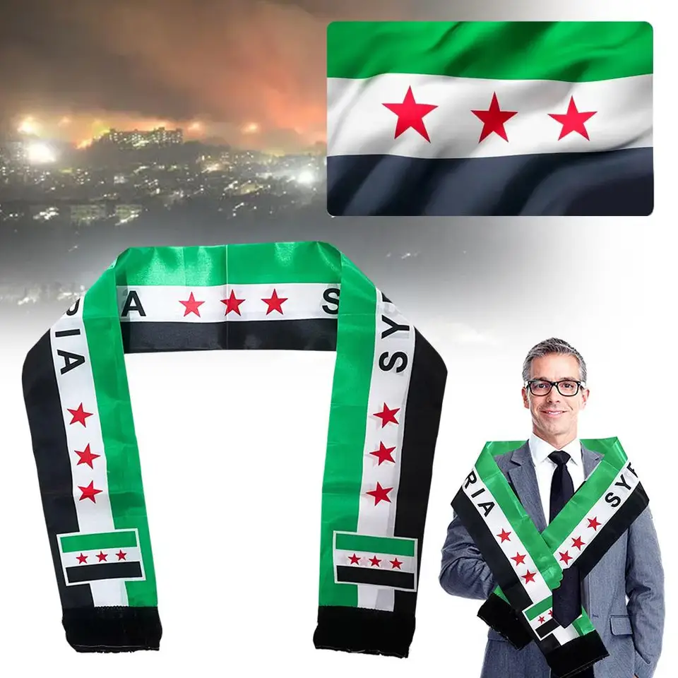 Sýrska národná vlajka šál ľahký polyester Sýria vlajka tlačená šálový závesný krk šál pre ženy