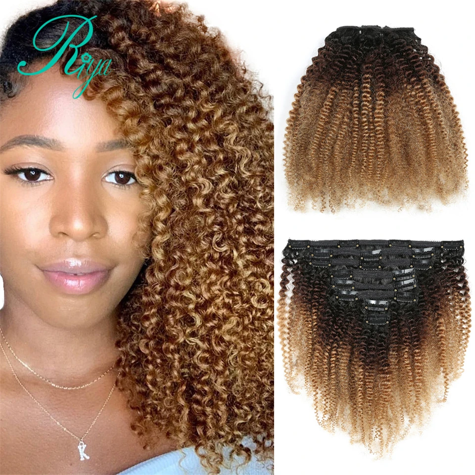 T1B427 Ombre farebný klip v ľudských vlasoch pre čierne ženy predlžovanie 3c 4a Afro Kinky Curly Clip Ins 8 kusov a 120 g/set remy vlasy