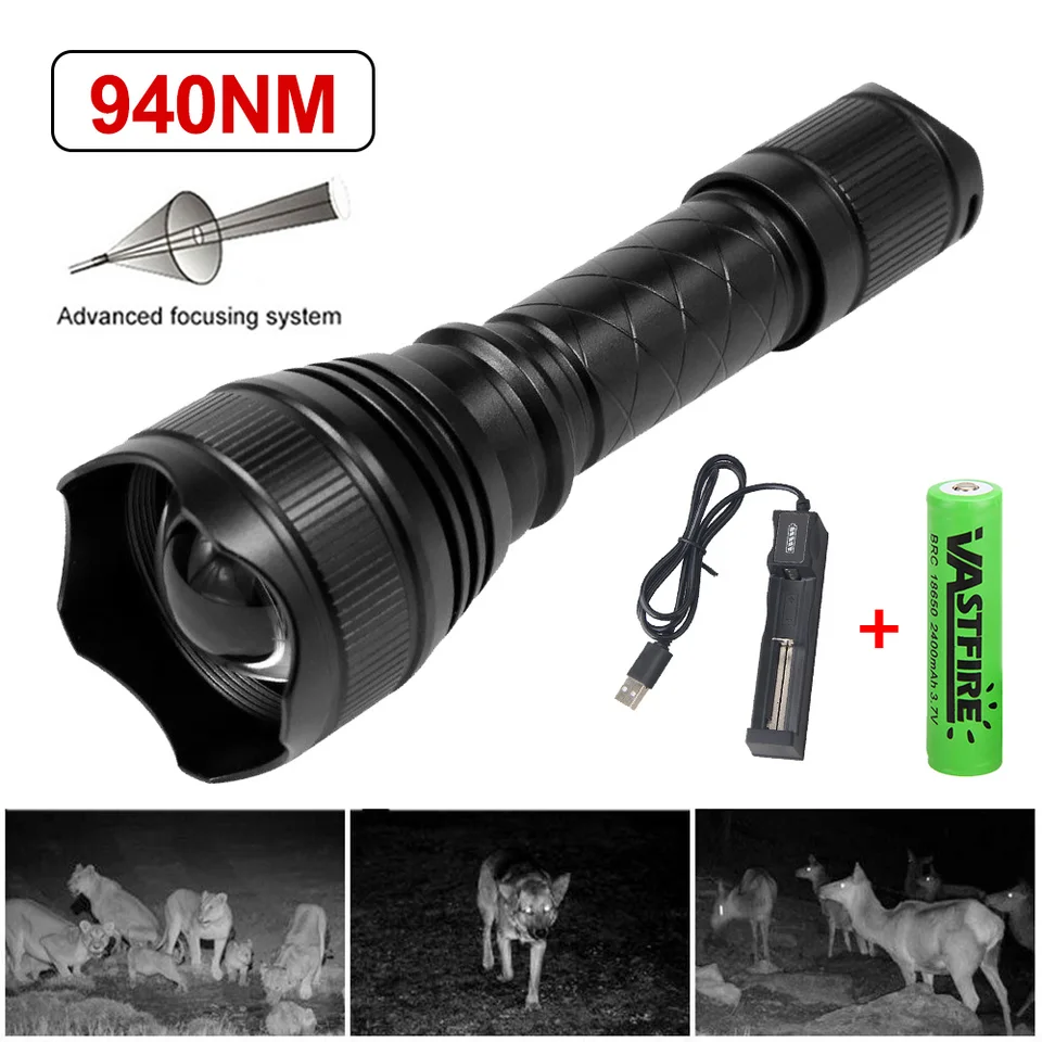 T21 Infračervené IR 850nm/940nm Nočné videnie LED taktické baterky Zoom IPX6 Vodotesný pochodň