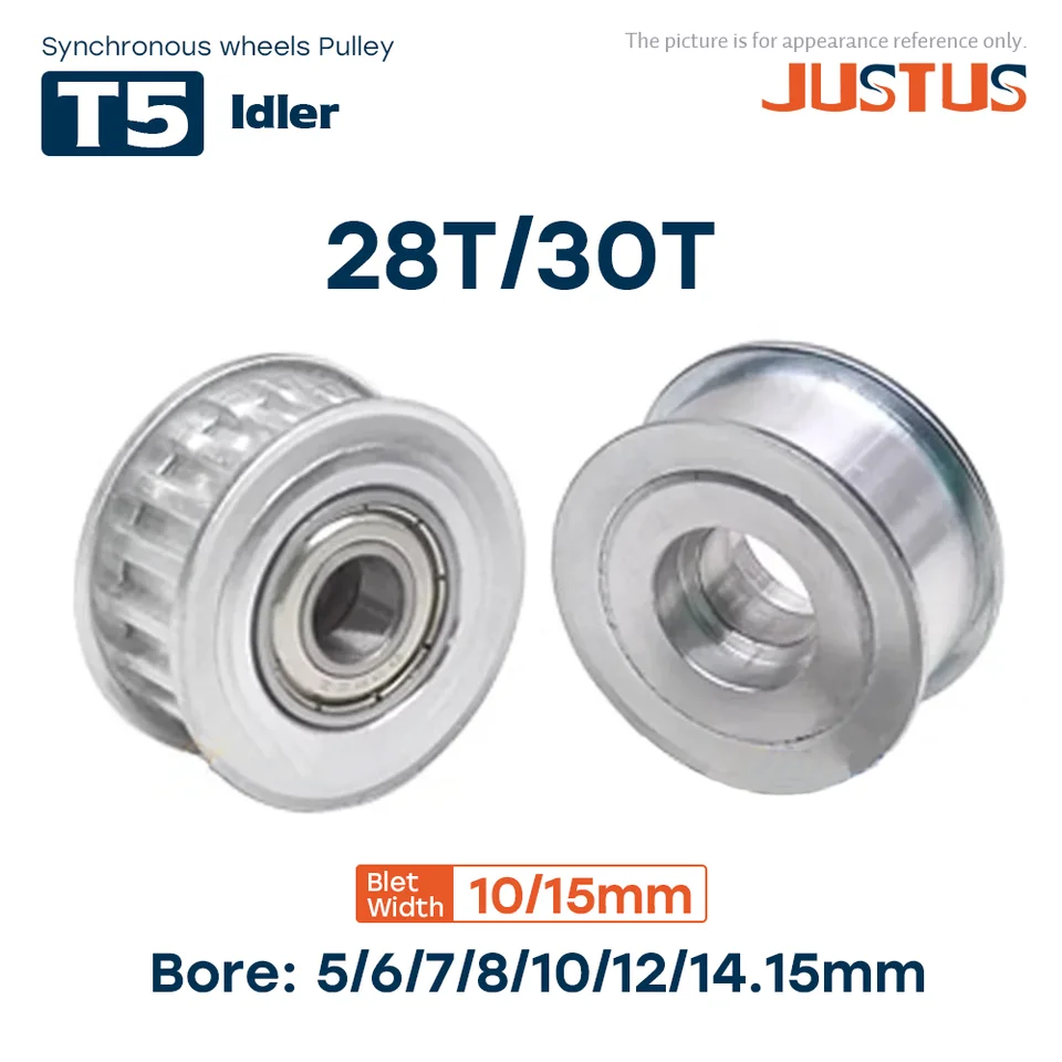 T5 28T/30 Nastavenie napínača zubov Vodiace koleso s ložiskom Synchrónna šírka opasku kolesa 10/15 mm vrtu 5-15 mm