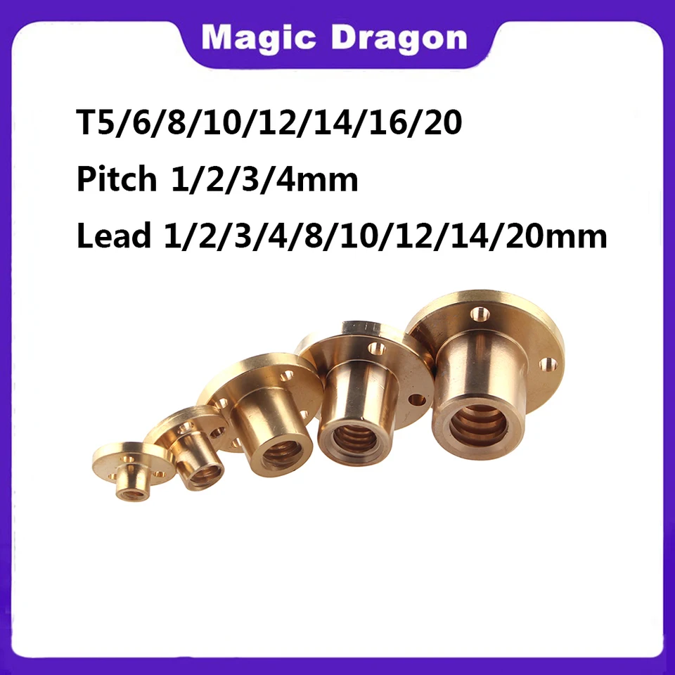 T5 T6 T8 T10 T12 T14 T20 Olovná skrutka 1/2 mm Vodič 1/2/4/8/10 mm/12 mm/14 mm mosadzná olovna skrutka pre CNC diely 3D tlačiareň