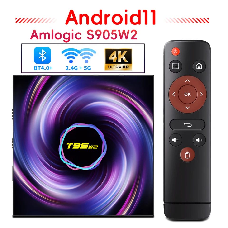 T95W2 Android 11.0 TV Box Quad Core S905W2 HDR 4K 2,4G a 5G WiFi BT 4.0 Set Top s viacerými vstavanými jazykovými možnosťami